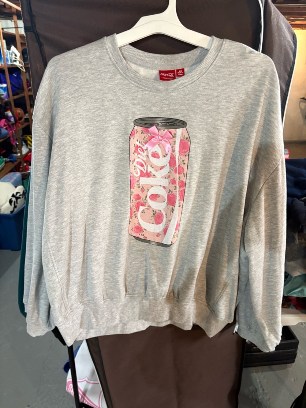 Coca-Cola Light Gray Sweatshirt with Pink Floral Coke Can Print